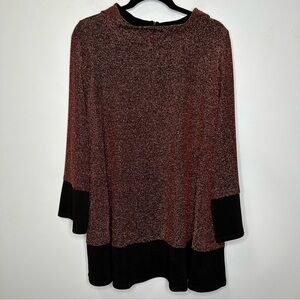 IC By Connie K Copper Metallic Colorblock Pullover Stretch Knit Tunic Top XXL